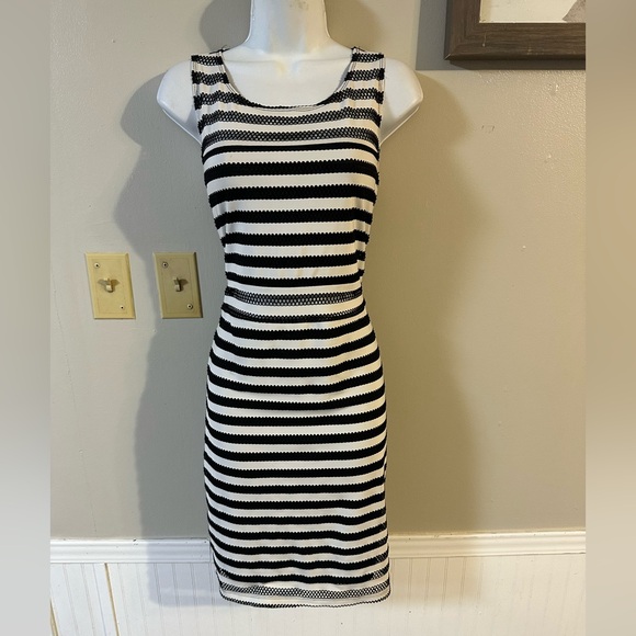 Xhilaration Black and White Striped Midi Dress - Picture 1 of 6
